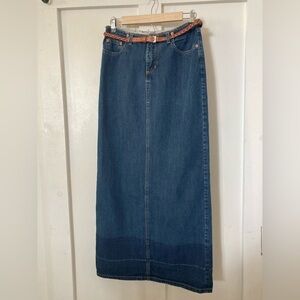 Manager Canada denim maxi skirt size 28 raw edge waist hem slit skirt distressed